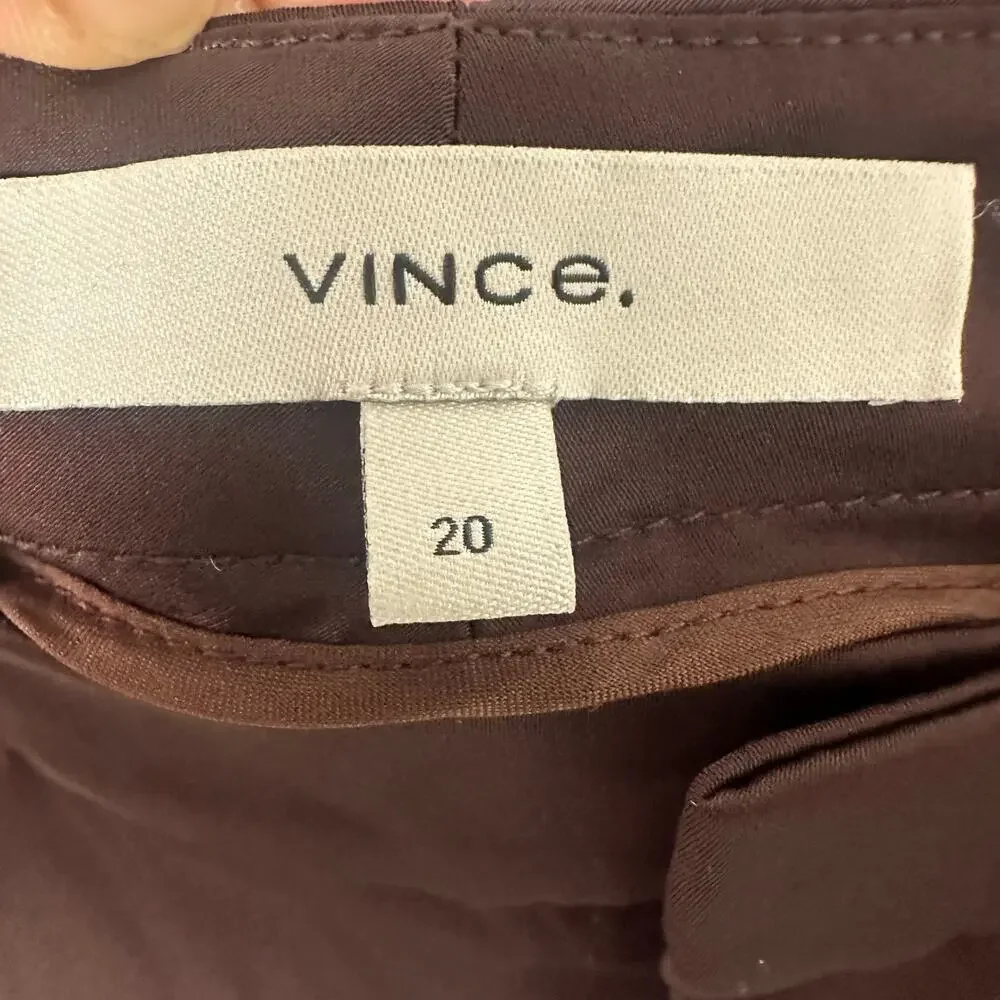 NWT Vince Satin Wide Leg Pants Women's Size 20 Brown Cropped Pleated High Rise - Picture 4 of 7